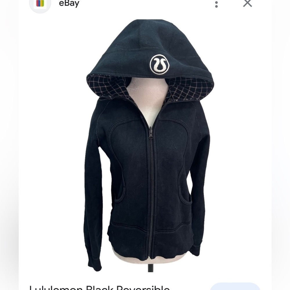 Lululemon Black Reversible Scuba Hoodie -fleece lined Size 6 EUC​ - Picture 11 of 11